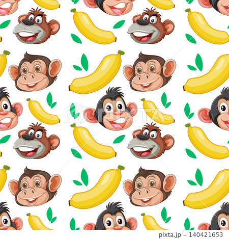 Seamless Vector Pattern with Cartoon Monkey Faces and Yellow Bananas Seamless Vector Pattern with Cartoon Monkey Faces and Yellow Bananas 140421653