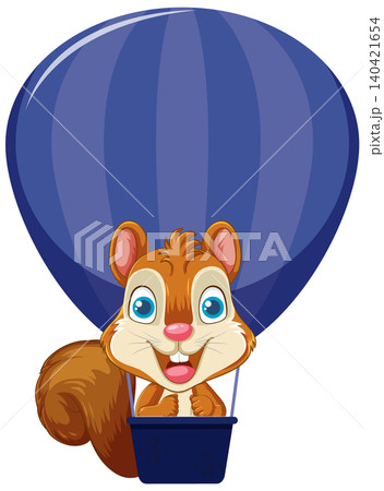 Cute Cartoon Squirrel Flying in a Blue Hot Air Balloon Cute Cartoon Squirrel Flying in a Blue Hot Air Balloon 140421654