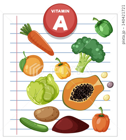 Vitamin A Rich Foods Illustrated on Lined Paper Vitamin A Rich Foods Illustrated on Lined Paper 140421721