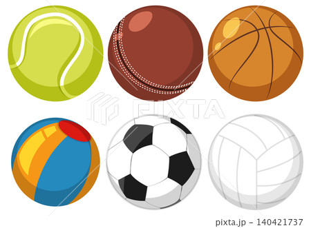 Six Sports Balls Vector Illustration on White Background 140421737