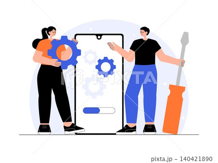 Mobile Repair Shop Illustration Featuring Smartphone Repair Service, Screen Replacement, Device Maintenance, Technical Support, and Gadget Fix Mobile Repair Shop Illustration Featuring Smartphone Repair Service, Screen Replacement, Device Maintenance, Technical Support, and Gadget Fix 140421890