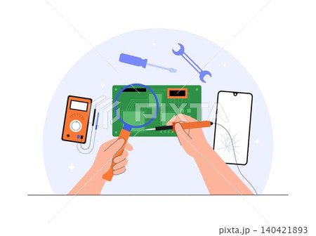 Mobile Repair Shop Illustration Featuring Smartphone Repair Service, Screen Replacement, Device Maintenance, Technical Support, and Gadget Fix 140421893