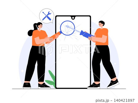 Mobile Repair Shop Illustration Featuring Smartphone Repair Service, Screen Replacement, Device Maintenance, Technical Support, and Gadget Fix Mobile Repair Shop Illustration Featuring Smartphone Repair Service, Screen Replacement, Device Maintenance, Technical Support, and Gadget Fix 140421897