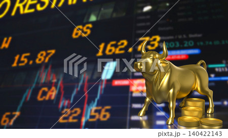 Golden Bull Market Rally With Coins And Trading Screen 3d render. Golden Bull Market Rally With Coins And Trading Screen 3d render. 140422143