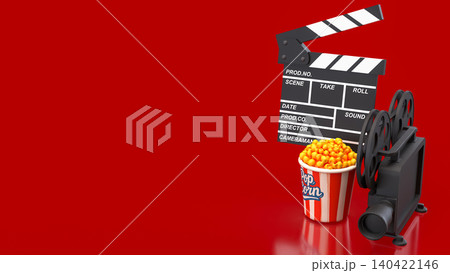 Creative Cinema Night With Popcorn And Vintage Film Equipment 3d render. Creative Cinema Night With Popcorn And Vintage Film Equipment 3d render. 140422146