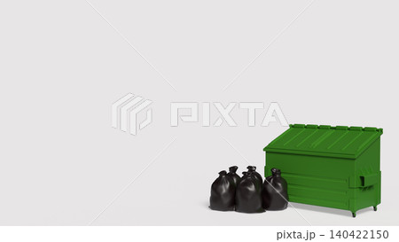 Green Waste Container With Black Garbage Bags 3d render. Green Waste Container With Black Garbage Bags 3d render. 140422150
