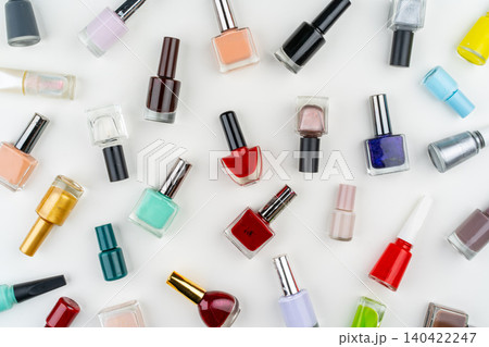 Top view of nail polish bottkes cosmetics pattern Top view of nail polish bottkes cosmetics pattern 140422247