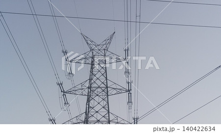 electricity pylon with blue sky electricity pylon with blue sky 140422634