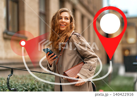 Traveling on a taxi route shown on a map while navigating the city in a busy area Traveling on a taxi route shown on a map while navigating the city in a busy area 140422916