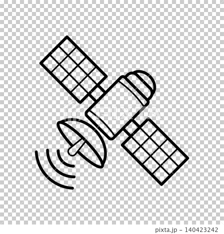 Isometric line art icon of a space satellite transmitter. Clean black and white outline symbol for orbital data transmission and global network. Isometric line art icon of a space satellite transmitter. Clean black and white outline symbol for orbital data transmission and global network. 140423242
