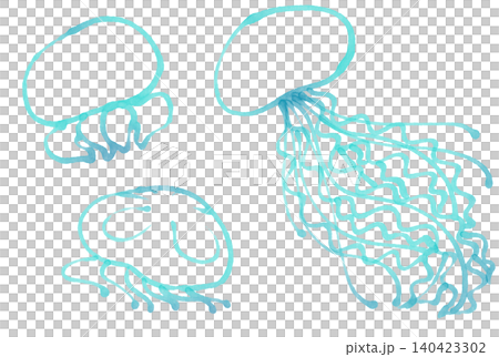 じんわりしたマーカーで描いたいろいろなクラゲセット 140423302