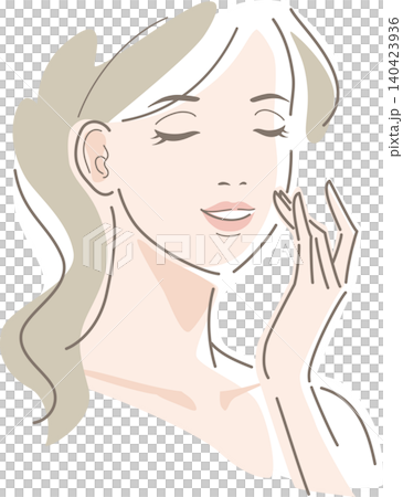 頬に触れる女性 目を閉じて、快適な表情 頬に触れる女性 目を閉じて、快適な表情 140423936