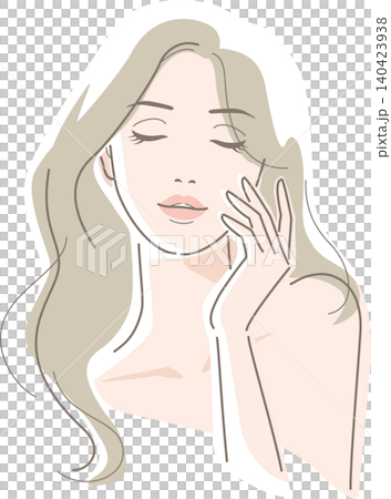 一位長髮女子雙手輕撫臉頰,雙眼緊閉。 一位長髮女子雙手輕撫臉頰,雙眼緊閉。 140423938