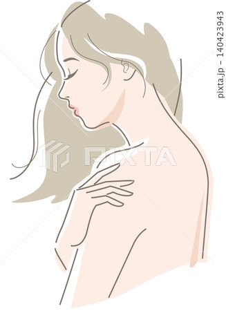 目を閉じて、裸の肩に触れる髪の長い女性 目を閉じて、裸の肩に触れる髪の長い女性 140423943