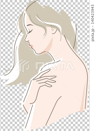 目を閉じて、裸の肩に触れる髪の長い女性 目を閉じて、裸の肩に触れる髪の長い女性 140423943