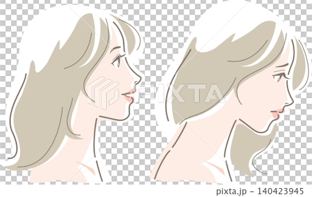 Two types of female profiles: a sad face and a cheerful face. Two types of female profiles: a sad face and a cheerful face. 140423945