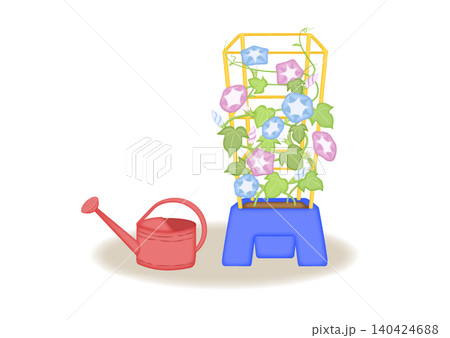 植木鉢に咲く満開の朝顔のイラスト 植木鉢に咲く満開の朝顔のイラスト 140424688