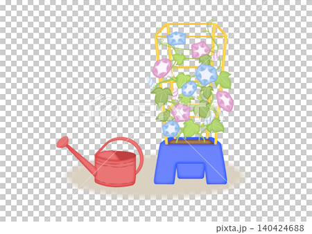 植木鉢に咲く満開の朝顔のイラスト 植木鉢に咲く満開の朝顔のイラスト 140424688