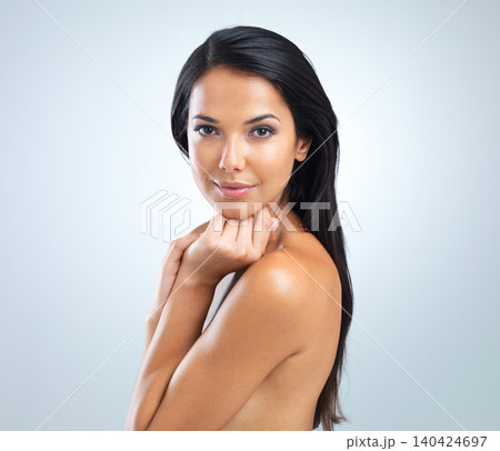Portrait, skincare and female model for beauty, studio and isolated on white background. Grooming, face and self care or wellness for confident woman, smile and skin for dermatology and cosmetic Portrait, skincare and female model for beauty, studio and isolated on white background. Grooming, face and self care or wellness for confident woman, smile and skin for dermatology and cosmetic 140424697