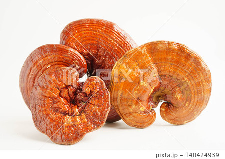 Lingzhi or Reishi mushroom with capsules, organic natural healthy food. 140424939