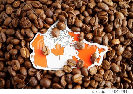 Canada flag on coffee beans, shopping online for export or import food product. Canada flag on coffee beans, shopping online for export or import food product. 140424942