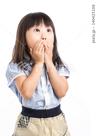 Little girl covering her mouth with hands, feeling shocked or keep a secret. Little girl covering her mouth with hands, feeling shocked or keep a secret. 140425109