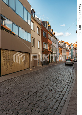 Erfurt, Germany - March 27, 2026. Colorful Old Town Houses on Cobblestone Street 140425665