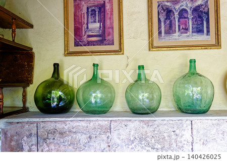 Vintage green glass demijohn - Majorca - Spain 140426025