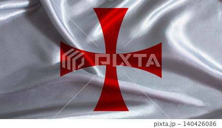 Knights Templar banner with cloth textured background. Medieval banner of the Knights Templar with realistic texture 140426086