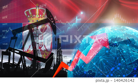 Global oil growth with Serbian flag. International oil exports with Serbia flag on the economic chart Global oil growth with Serbian flag. International oil exports with Serbia flag on the economic chart 140426142