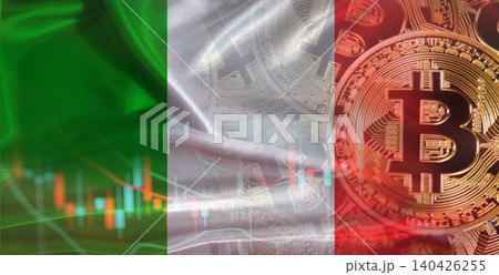 Bitcoin cryptocurrency with Italy flag, Investors in Blockchain Technology. Italian flag with Bitcoin in the background Bitcoin cryptocurrency with Italy flag, Investors in Blockchain Technology. Italian flag with Bitcoin in the background 140426255