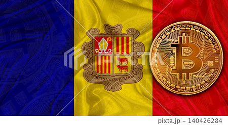 Investors in Blockchain Technology with Andorran flag in the background. Bitcoin cryptocurrency with Andorra flag Investors in Blockchain Technology with Andorran flag in the background. Bitcoin cryptocurrency with Andorra flag 140426284