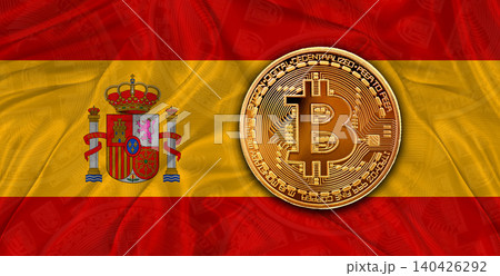 Investors in Blockchain Technology with Spanish flag in the background. Bitcoin cryptocurrency with Spain flag Investors in Blockchain Technology with Spanish flag in the background. Bitcoin cryptocurrency with Spain flag 140426292