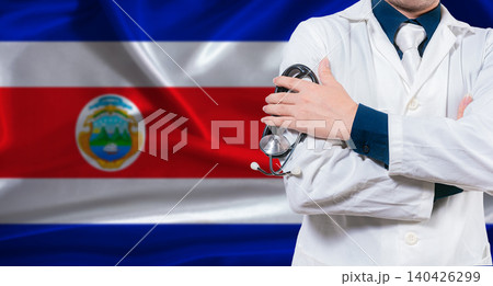 Costa Rican national health system, Medical professional holding sthetoscope isolated Costa Rican national health system, Medical professional holding sthetoscope isolated 140426299
