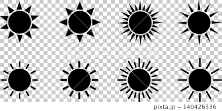 太陽、夏天、陽光、太陽系、日落的圖示插圖。 太陽、夏天、陽光、太陽系、日落的圖示插圖。 140426336