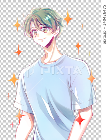 A man in a short-sleeved T-shirt; summer; sparkly. A man in a short-sleeved T-shirt; summer; sparkly. 140426475