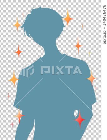 A man in a short-sleeved T-shirt; summer; sparkly silhouette. A man in a short-sleeved T-shirt; summer; sparkly silhouette. 140426476
