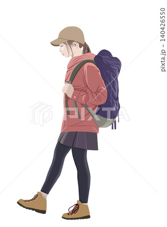 山を歩く若い女性イラスト 山を歩く若い女性イラスト 140426550