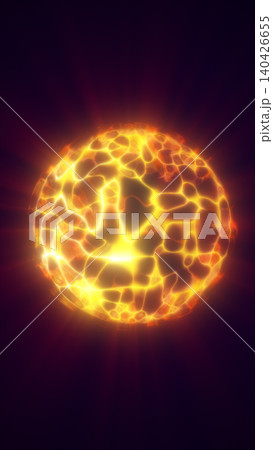Glowing molten energy orb with lava-like surface patterns and radiant heat, isolated against a dark purple background Glowing molten energy orb with lava-like surface patterns and radiant heat, isolated against a dark purple background 140426655