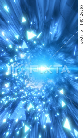 Blue abstract light tunnel filled with glowing triangular shards, suggesting speed, digital energy, and futuristic motion Blue abstract light tunnel filled with glowing triangular shards, suggesting speed, digital energy, and futuristic motion 140426665