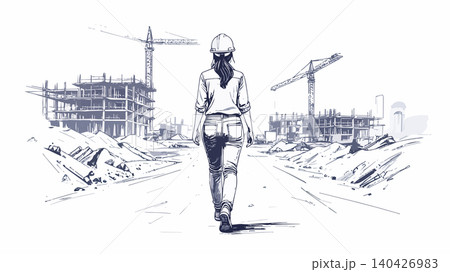 Female engineer walking along urban construction site 140426983