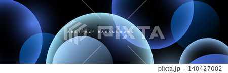 Abstract geometric dark background design with blue translucent circles. Modern website header or wide banner design. Abstract geometric dark background design with blue translucent circles. Modern website header or wide banner design. 140427002