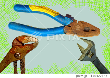 Pliers and adjustable rusty wrench ready top work.Restore to working Pliers and adjustable rusty wrench ready top work.Restore to working 140427163