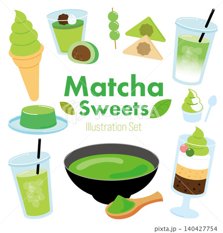 抹茶スイーツのイラストセット 抹茶スイーツのイラストセット 140427754