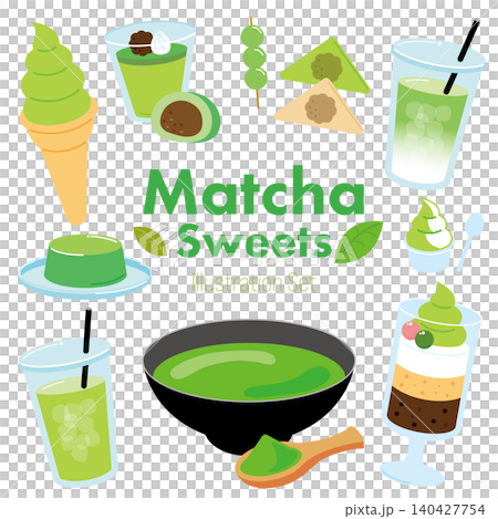 抹茶スイーツのイラストセット 抹茶スイーツのイラストセット 140427754