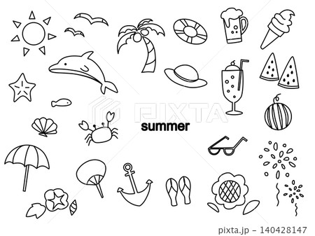 夏のシンプルな線画アイコンセット 夏のシンプルな線画アイコンセット 140428147