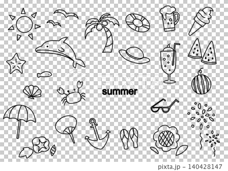 夏のシンプルな線画アイコンセット 夏のシンプルな線画アイコンセット 140428147