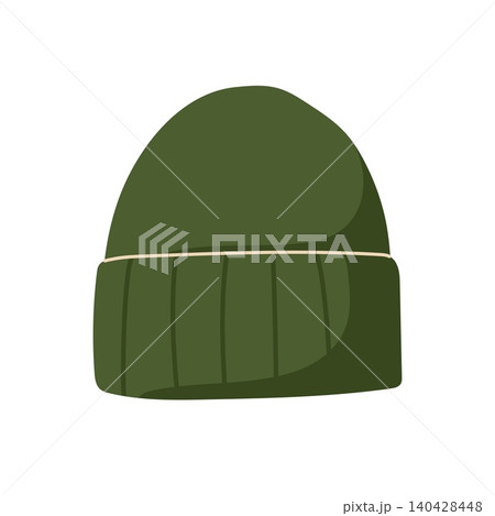 Green knitted beanie hat for cold autumn weather vector Green knitted beanie hat for cold autumn weather vector 140428448