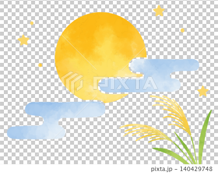 月と夜空とススキのイラスト 月と夜空とススキのイラスト 140429748