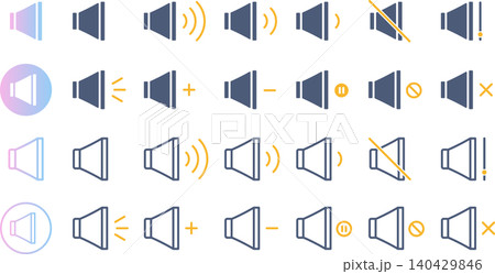 ボリュームを表すスピーカーのアイコンセット ボリュームを表すスピーカーのアイコンセット 140429846